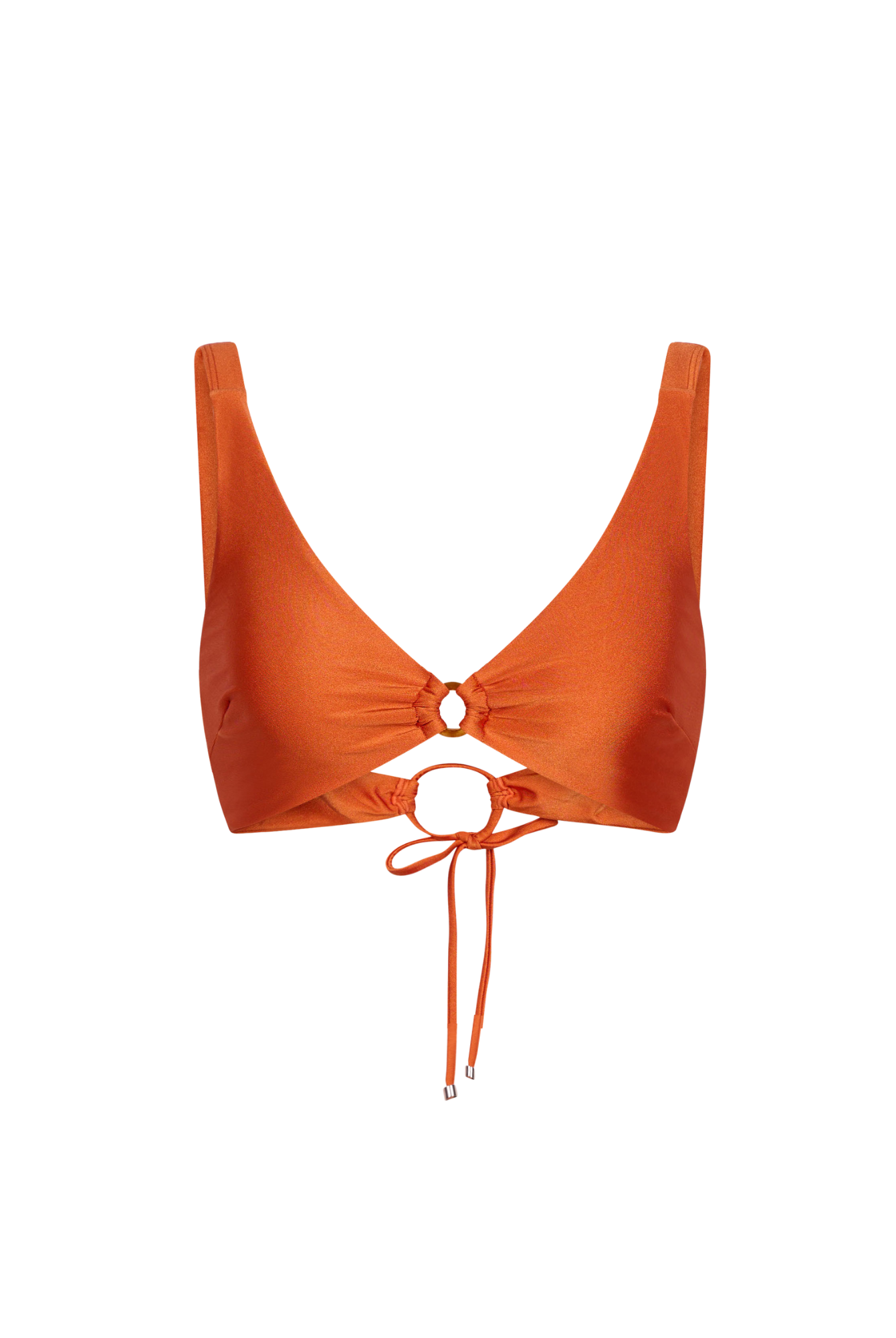 Orange bikini top on a white background