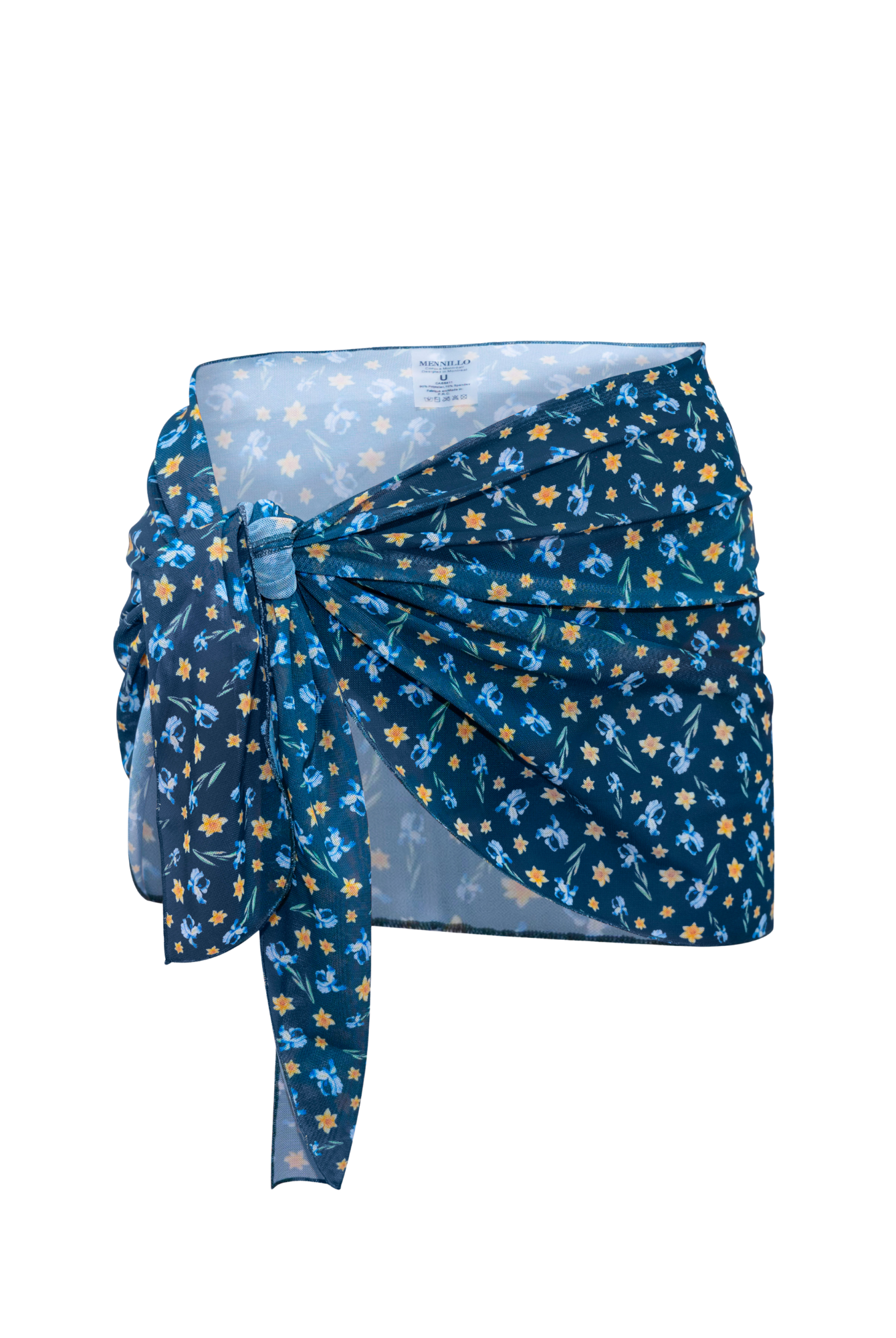 Blooming blue print sarong with a white background