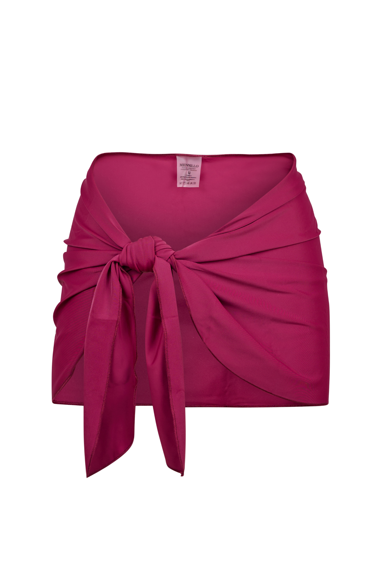 Matte raspberry cherry-colored sarong with a bow on a white background