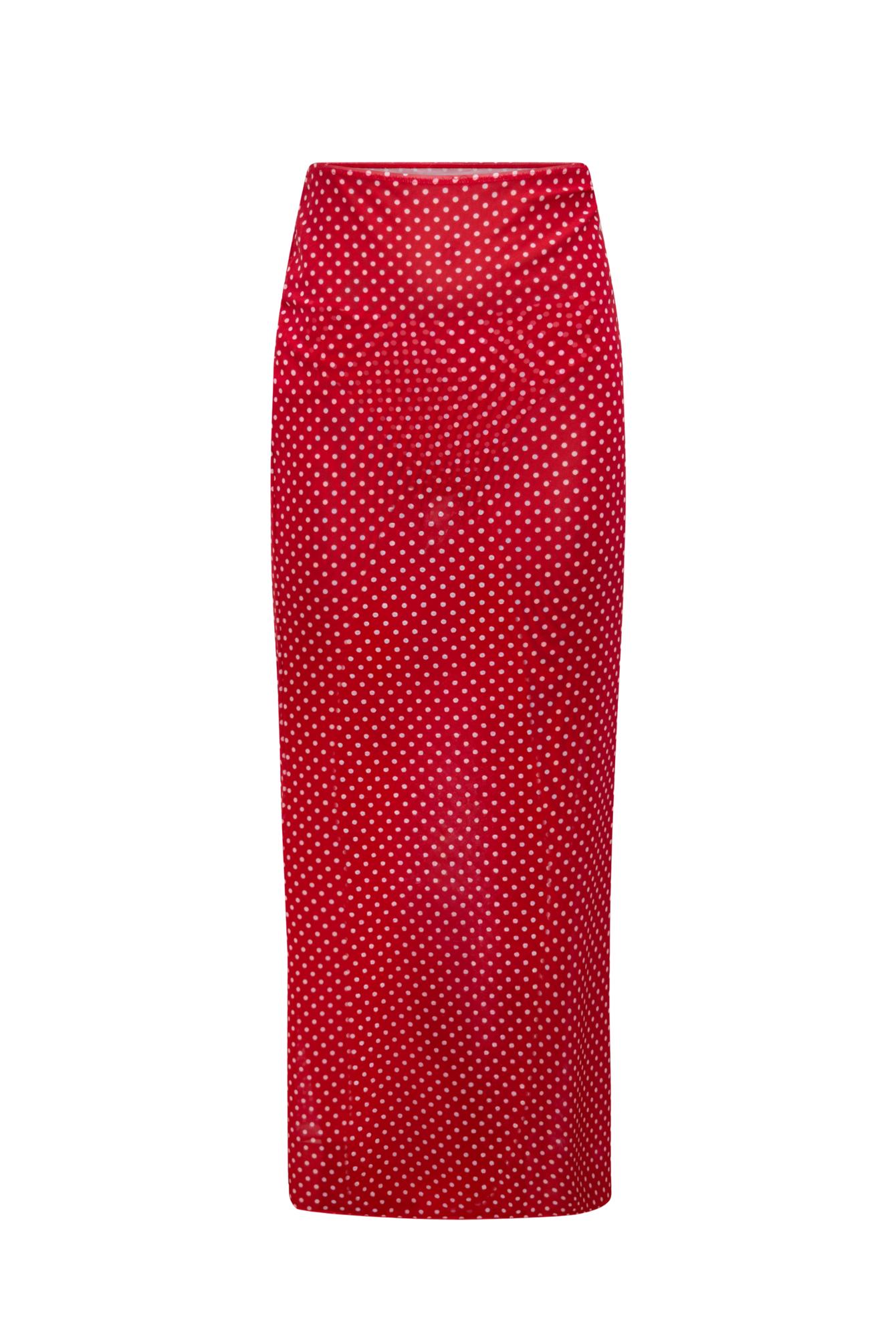 Red polka dot midi skirt render on a white background