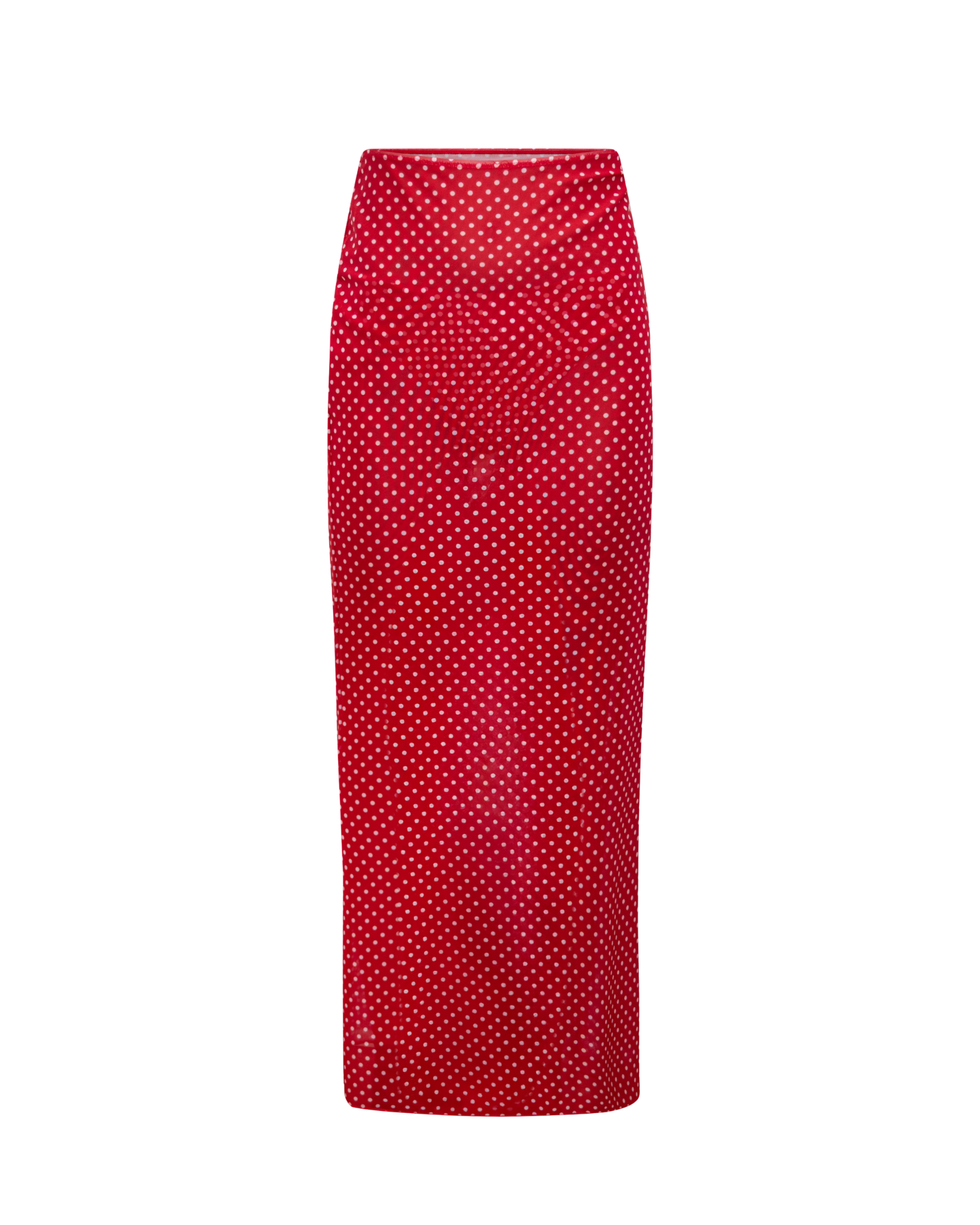 Red polka dot midi skirt render on a white background