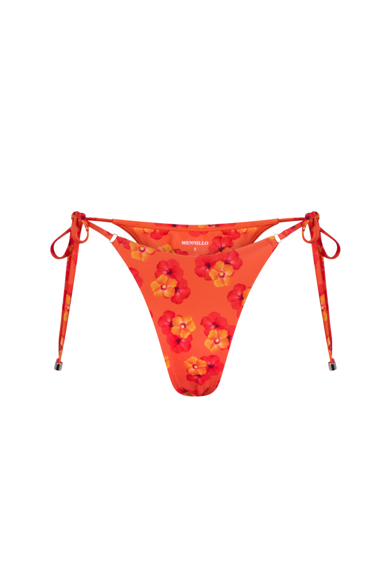 Orange floral bikini with adjustable straps.