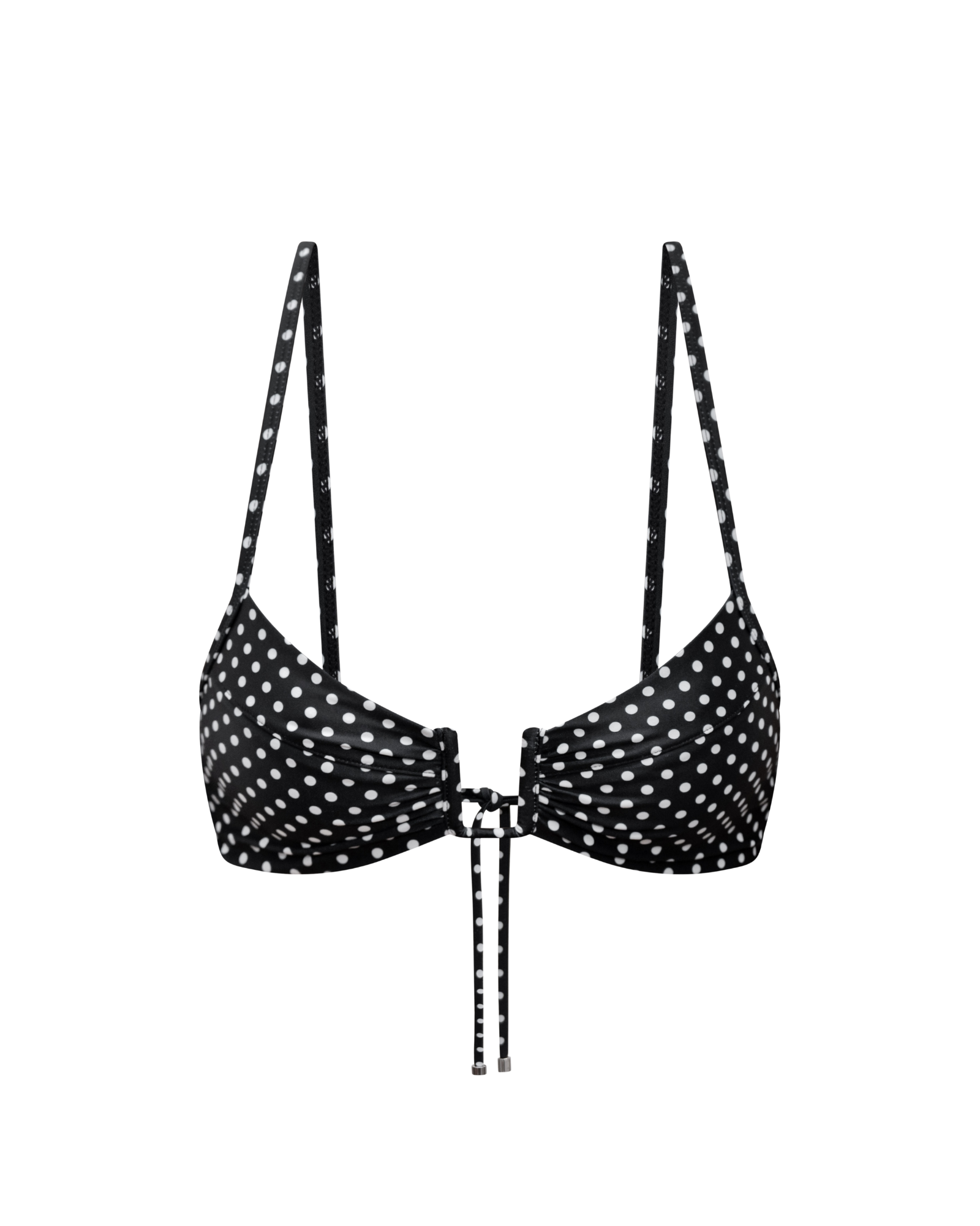Black polka dot U wire bikini top render on a white background