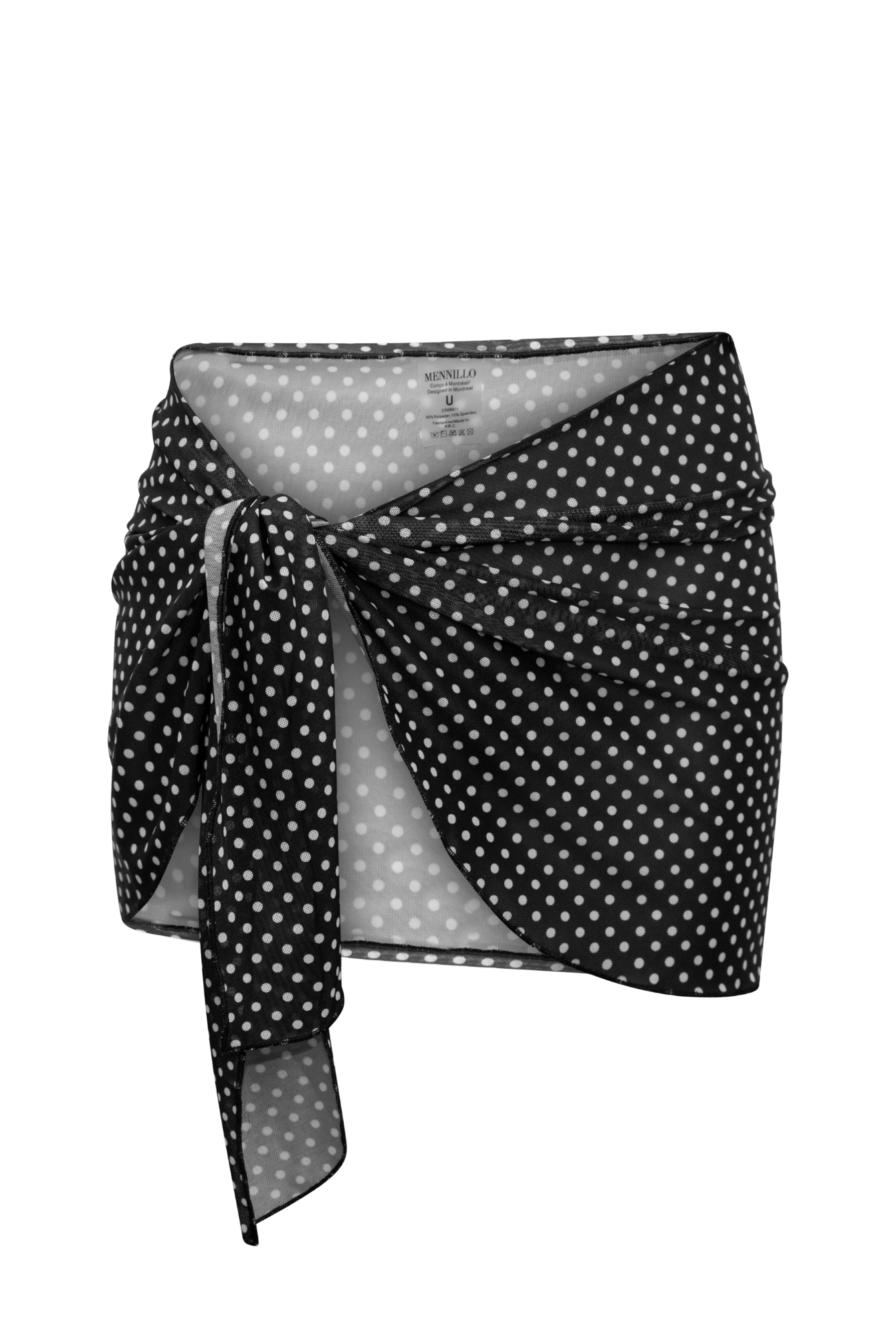 Black polka dot pareo on a white background.