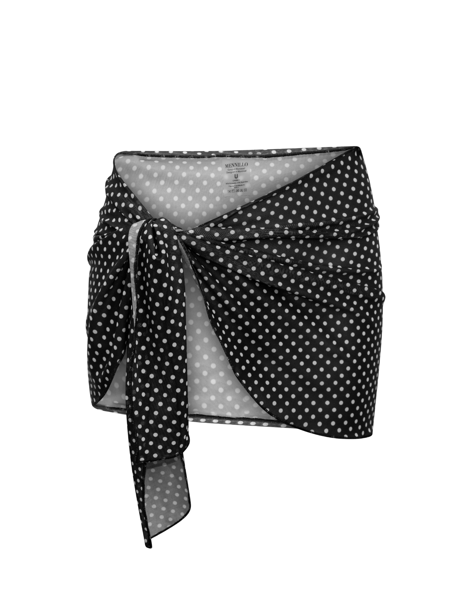 Black polka dot pareo on a white background.