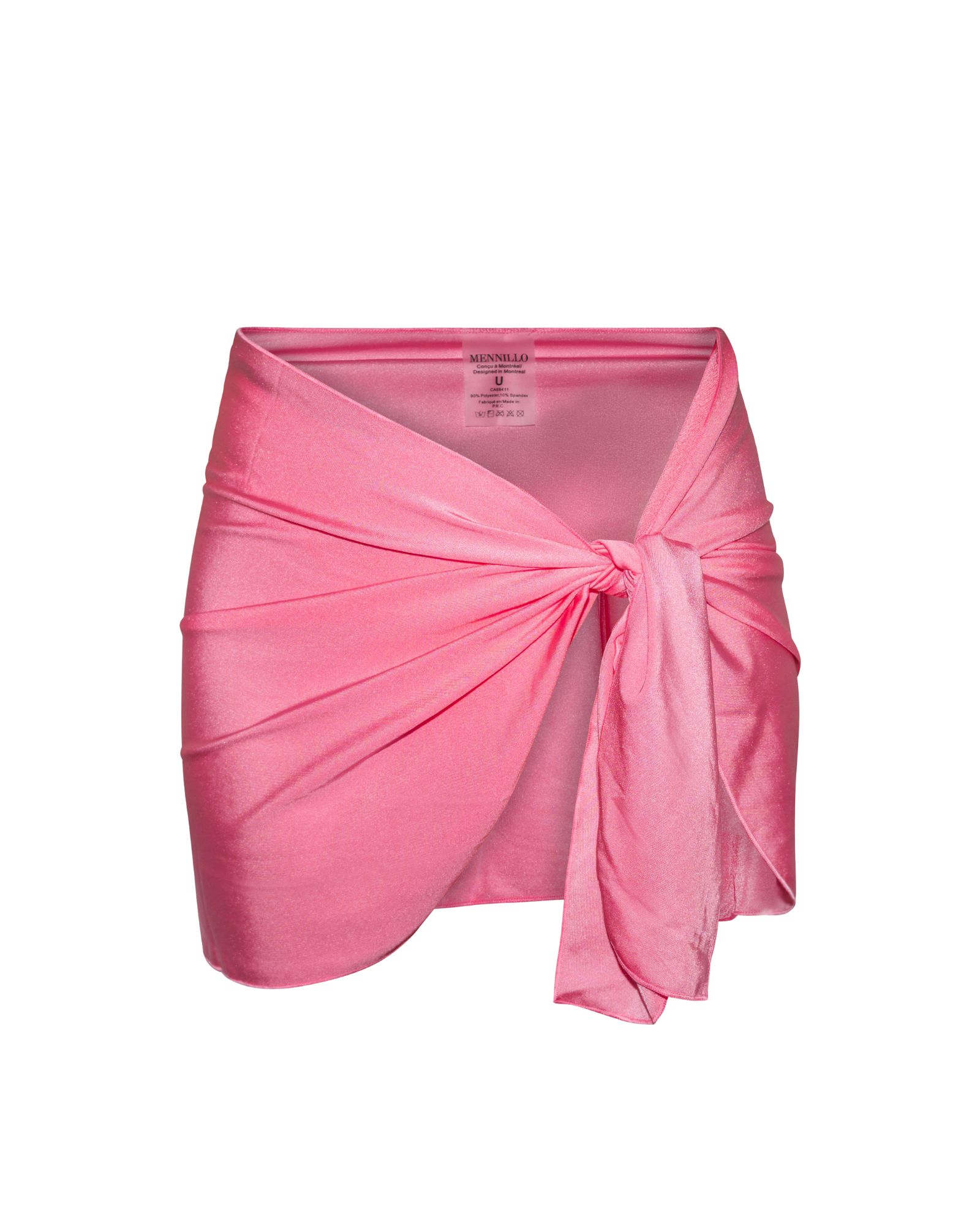 Shiny pink short cover up adjustable by tying it
