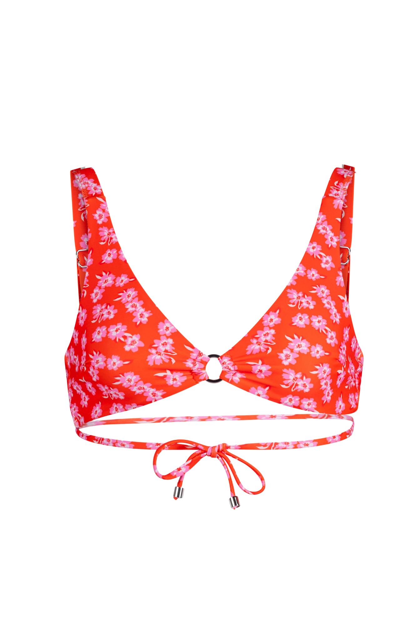 The front of the Braya top in floral red on a white background.