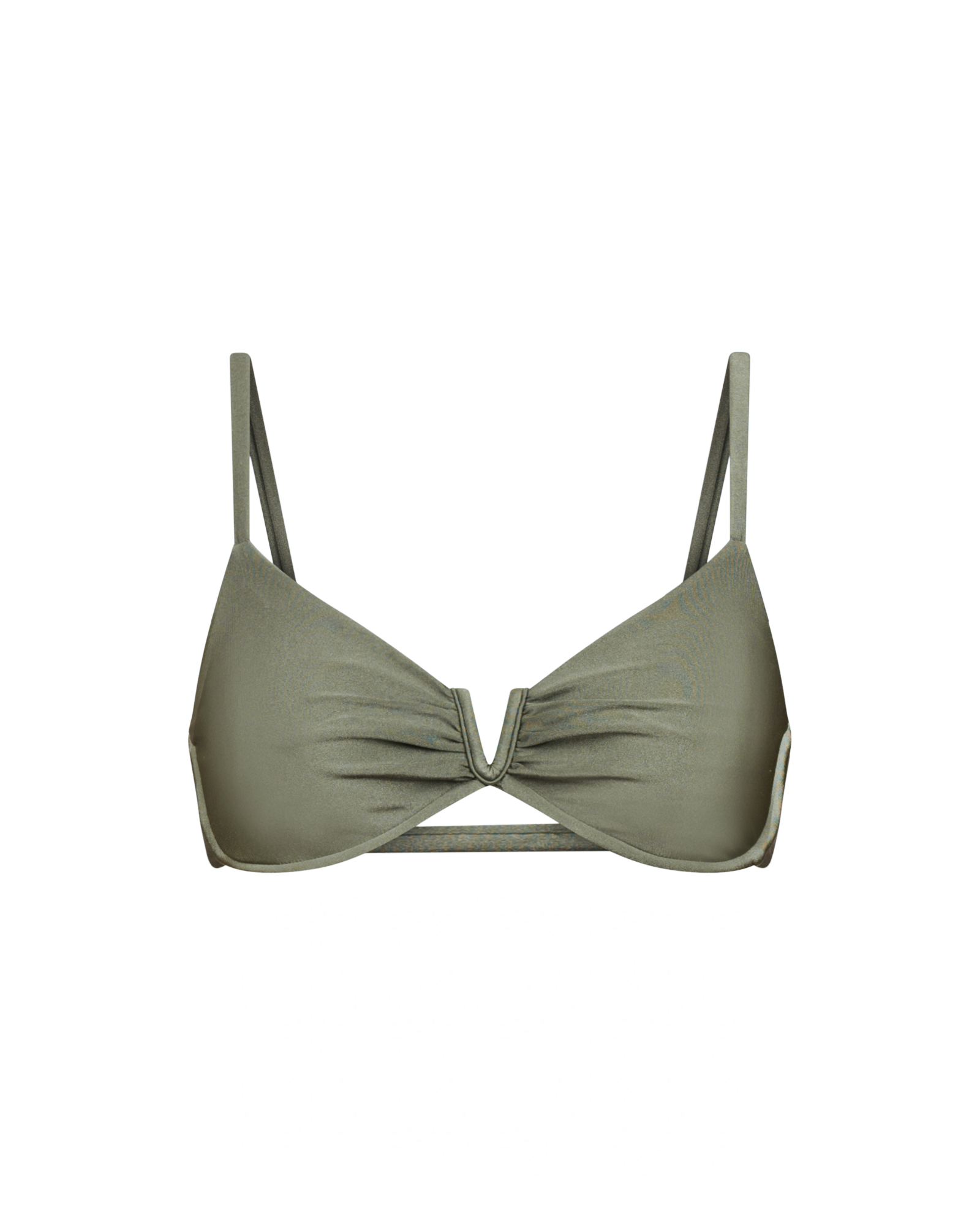 Green bikini top on a white background