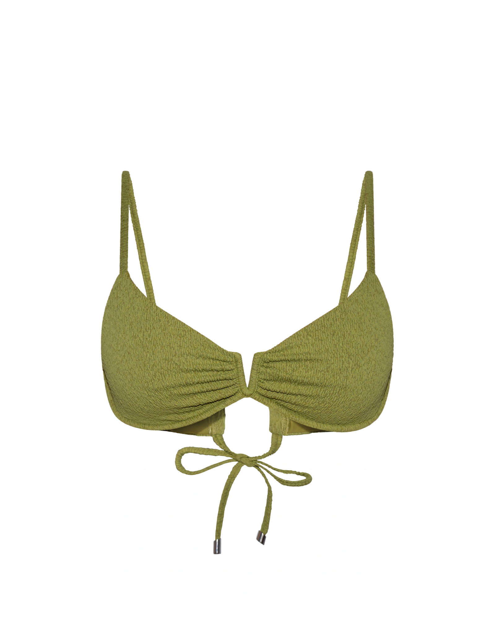 Green Britney bikini top on a white background.