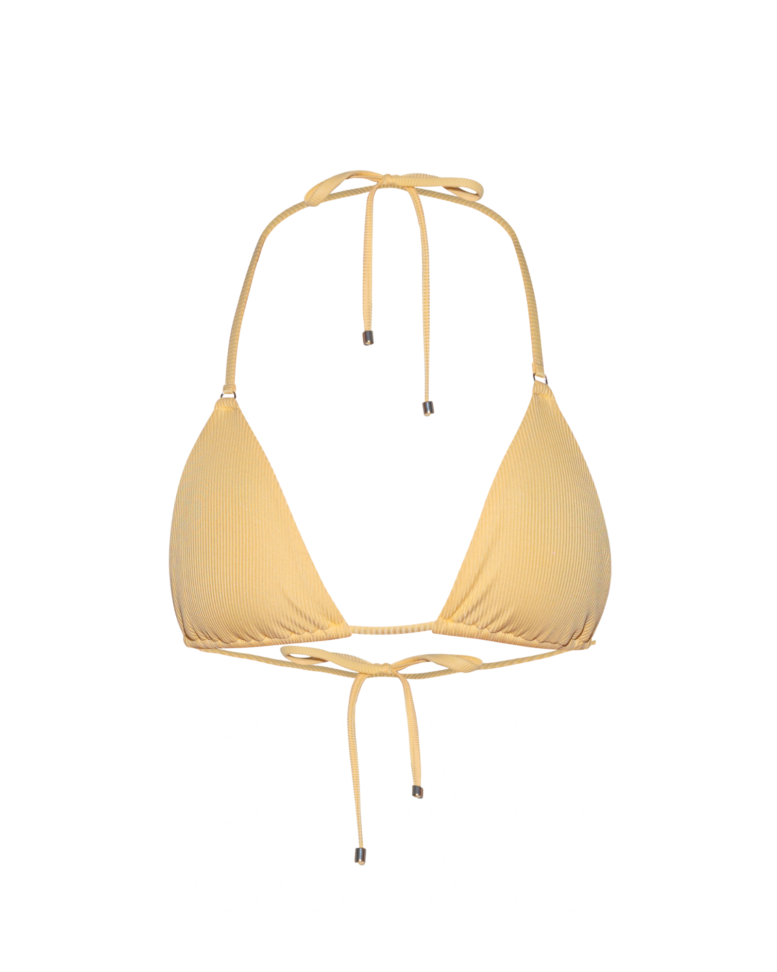 Yellow ribbed bikini top with adjustable straps