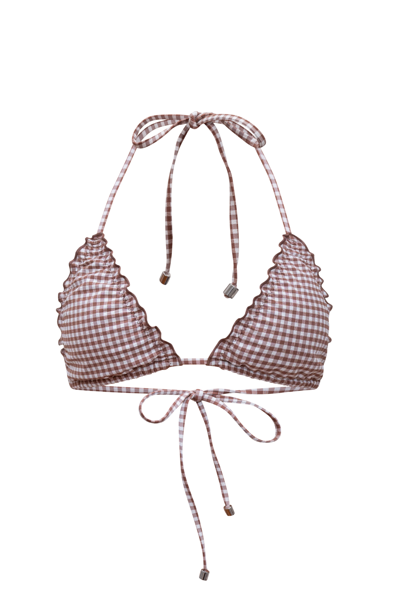 Checkered bikini top on a white background