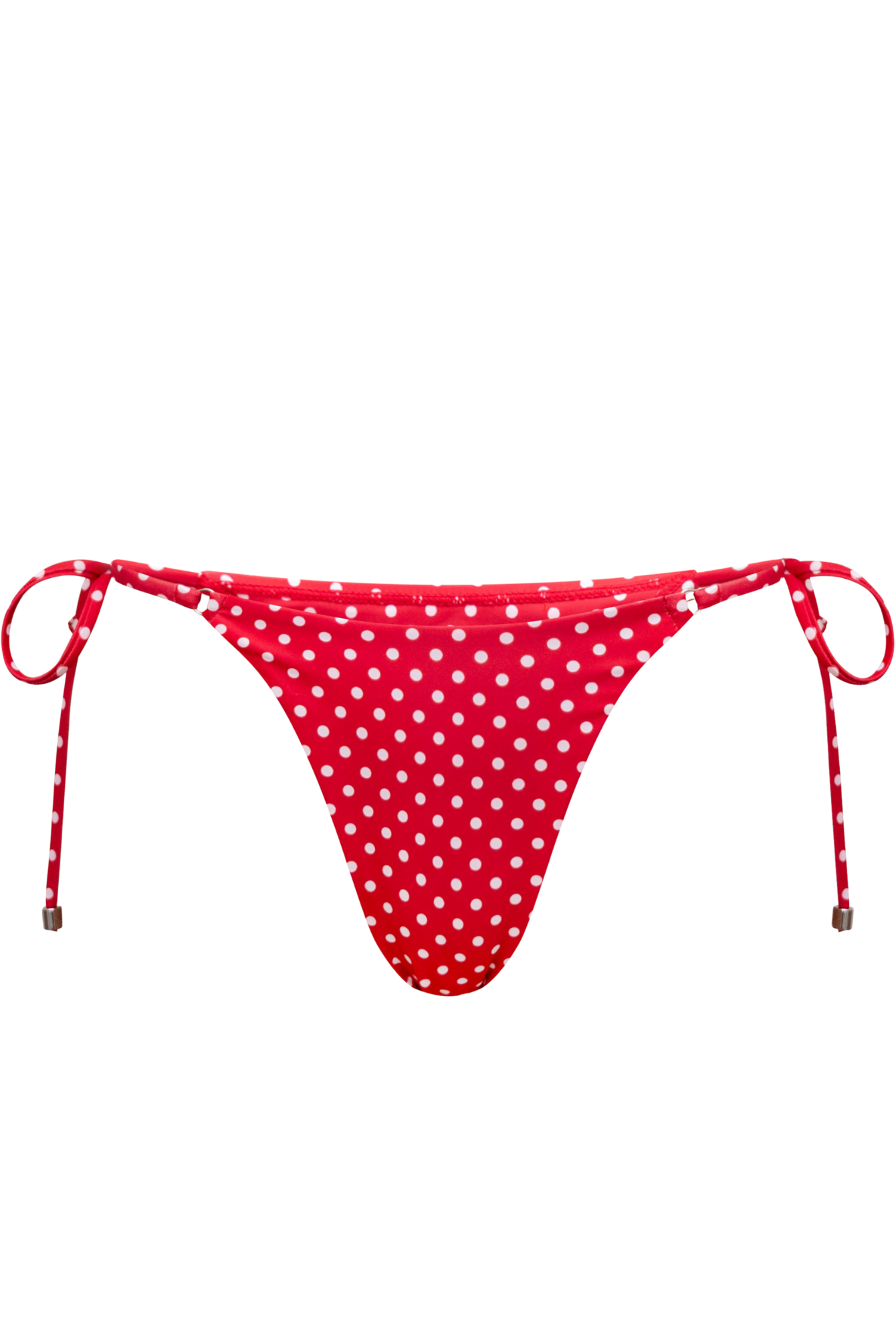 Red polka dot string tie bikini bottom render on a white background