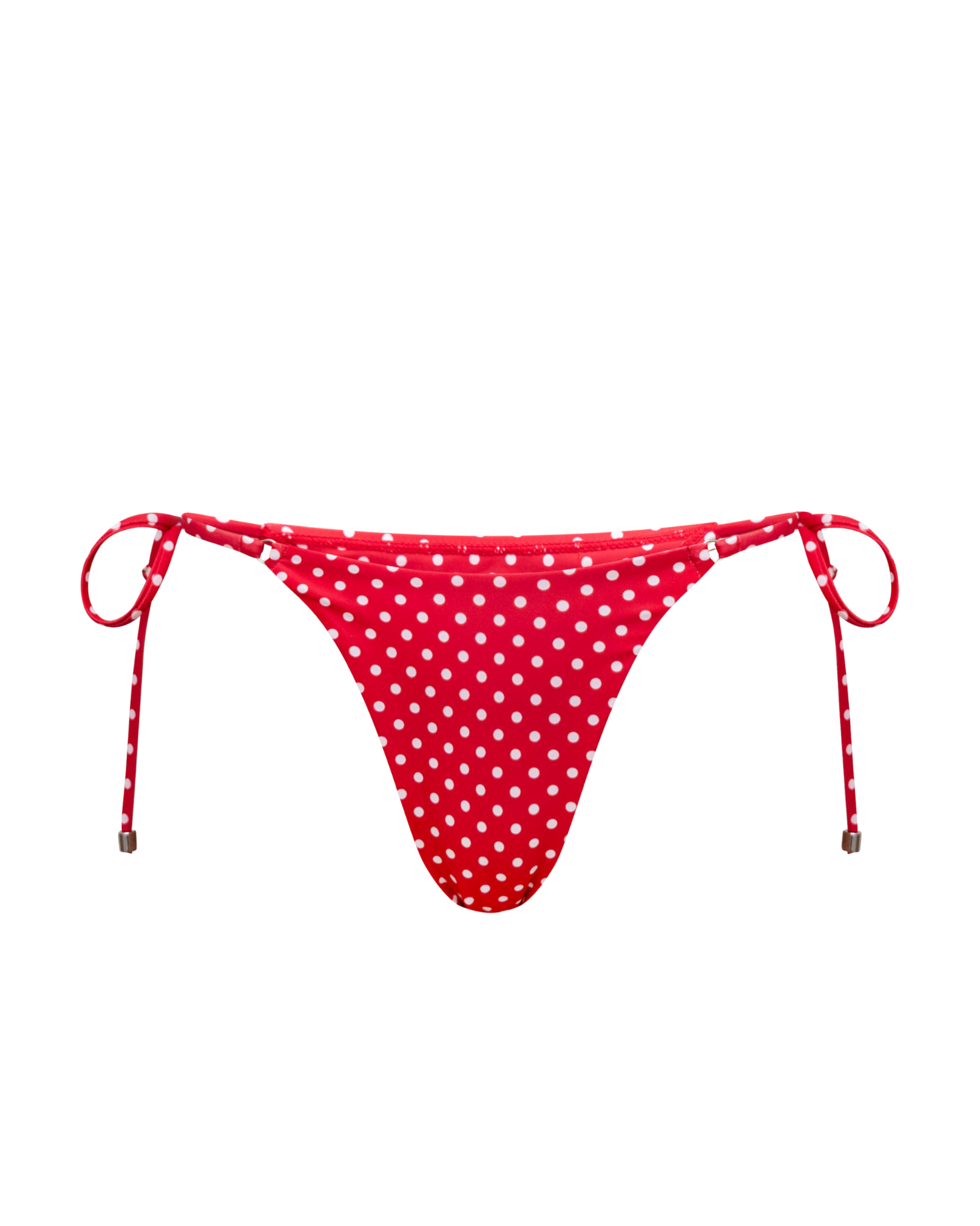 Red polka dot string tie bikini bottom render on a white background