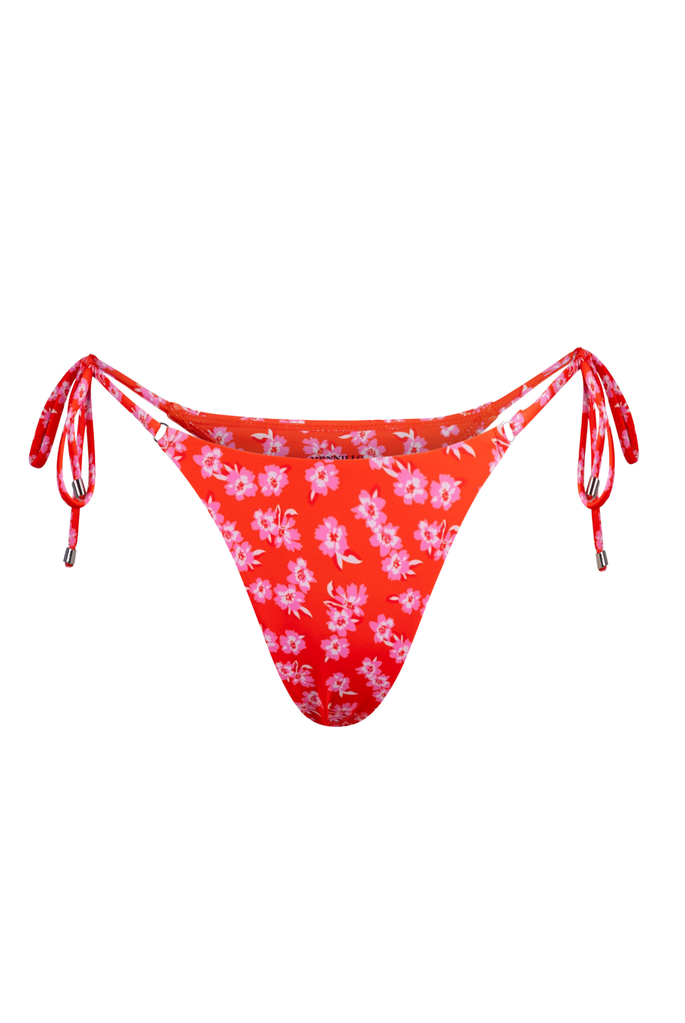 The front of the Rae Tanga bottom in floral red on a white background.