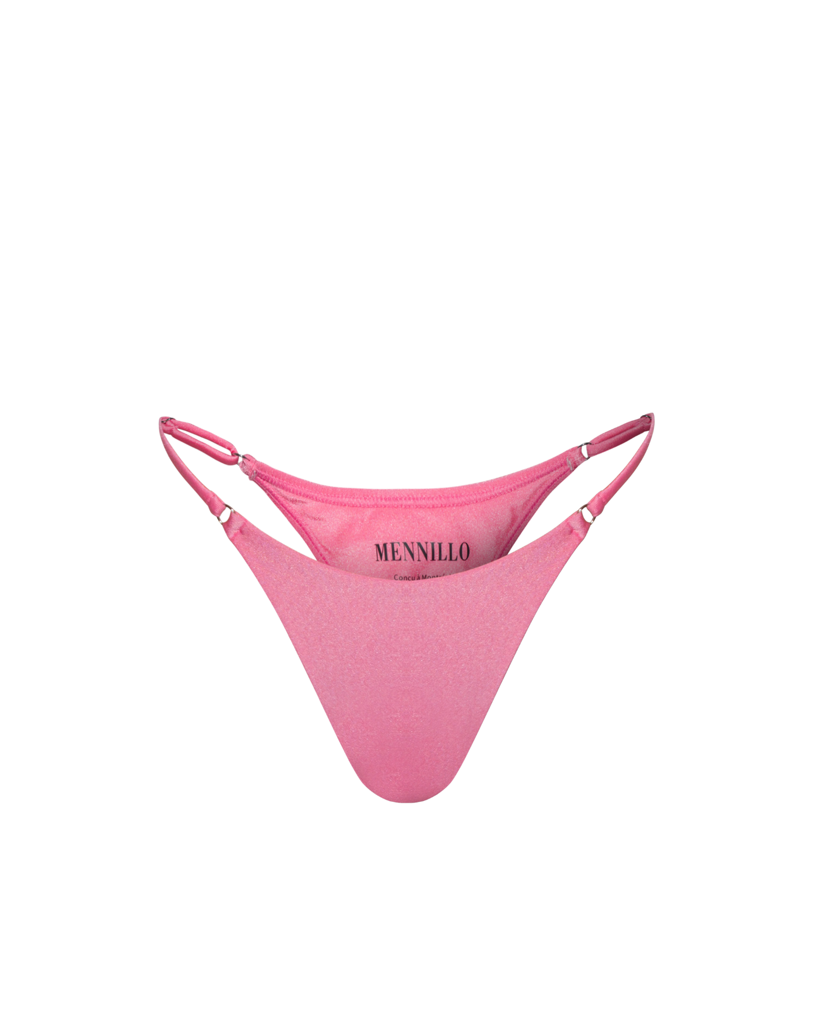 Shiny pink bikini bottom with adjustable strap