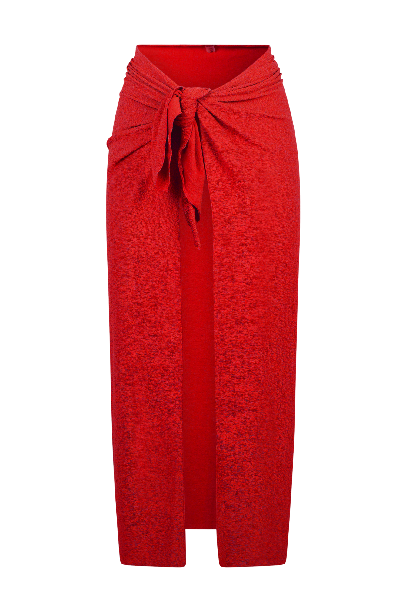 Red skirt with a tie detail on a white background