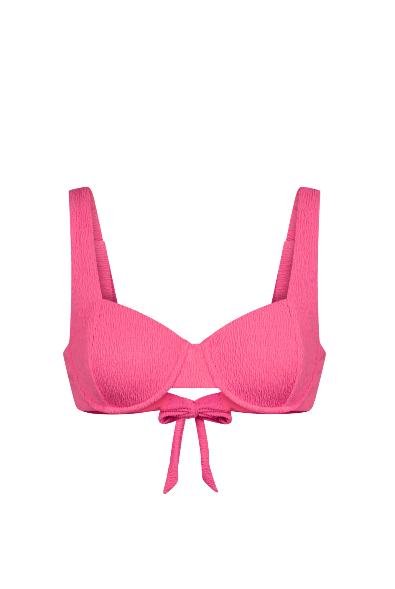 Pink bikini top on a white background