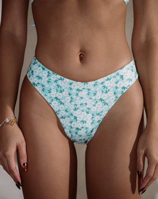 Marina bikini bottom tanga - Floral aqua