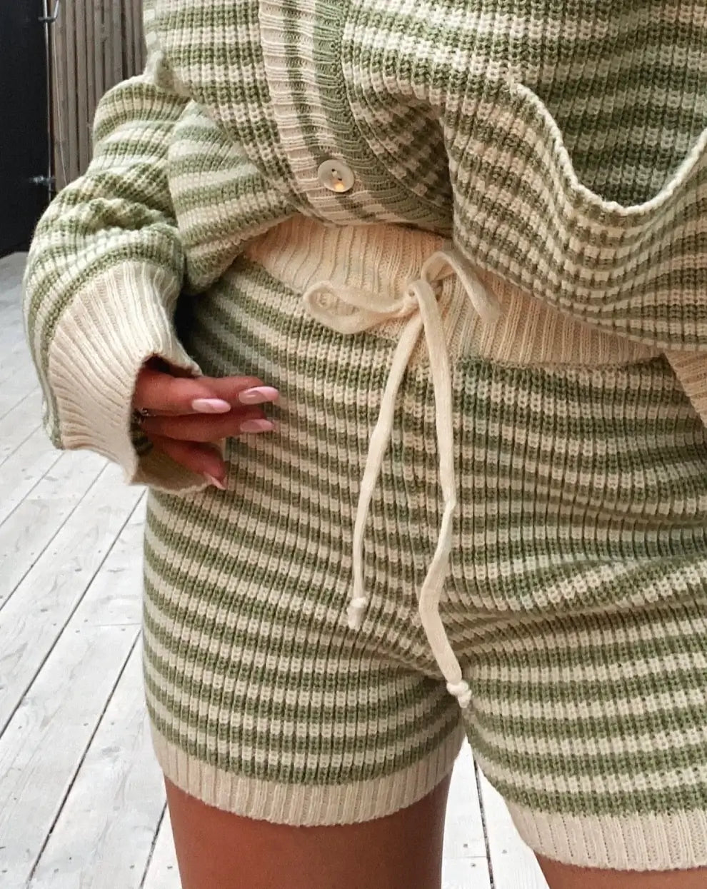 Anya knit shorts - Stripped green
