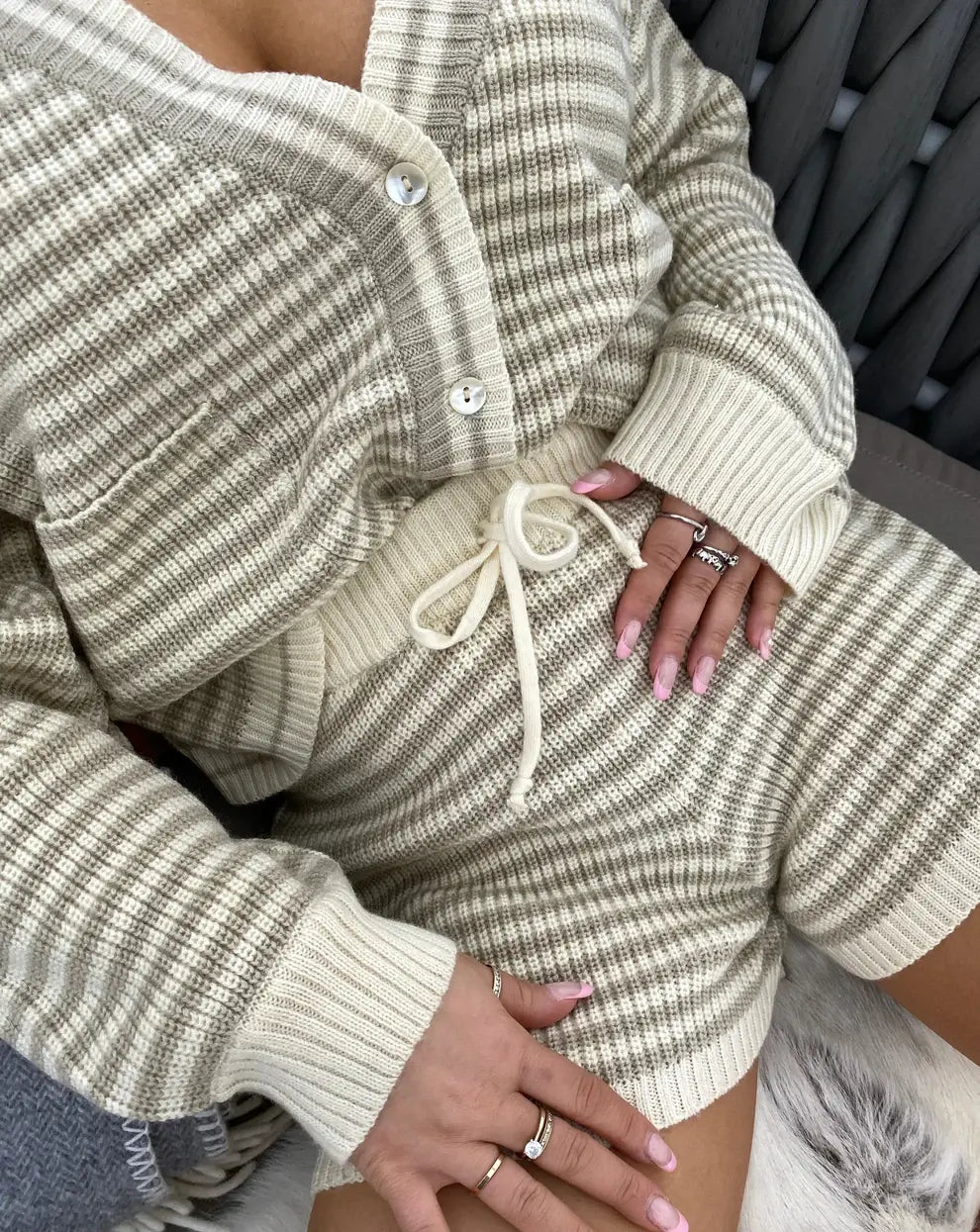 Short Anya tricoté  - Beige ligné