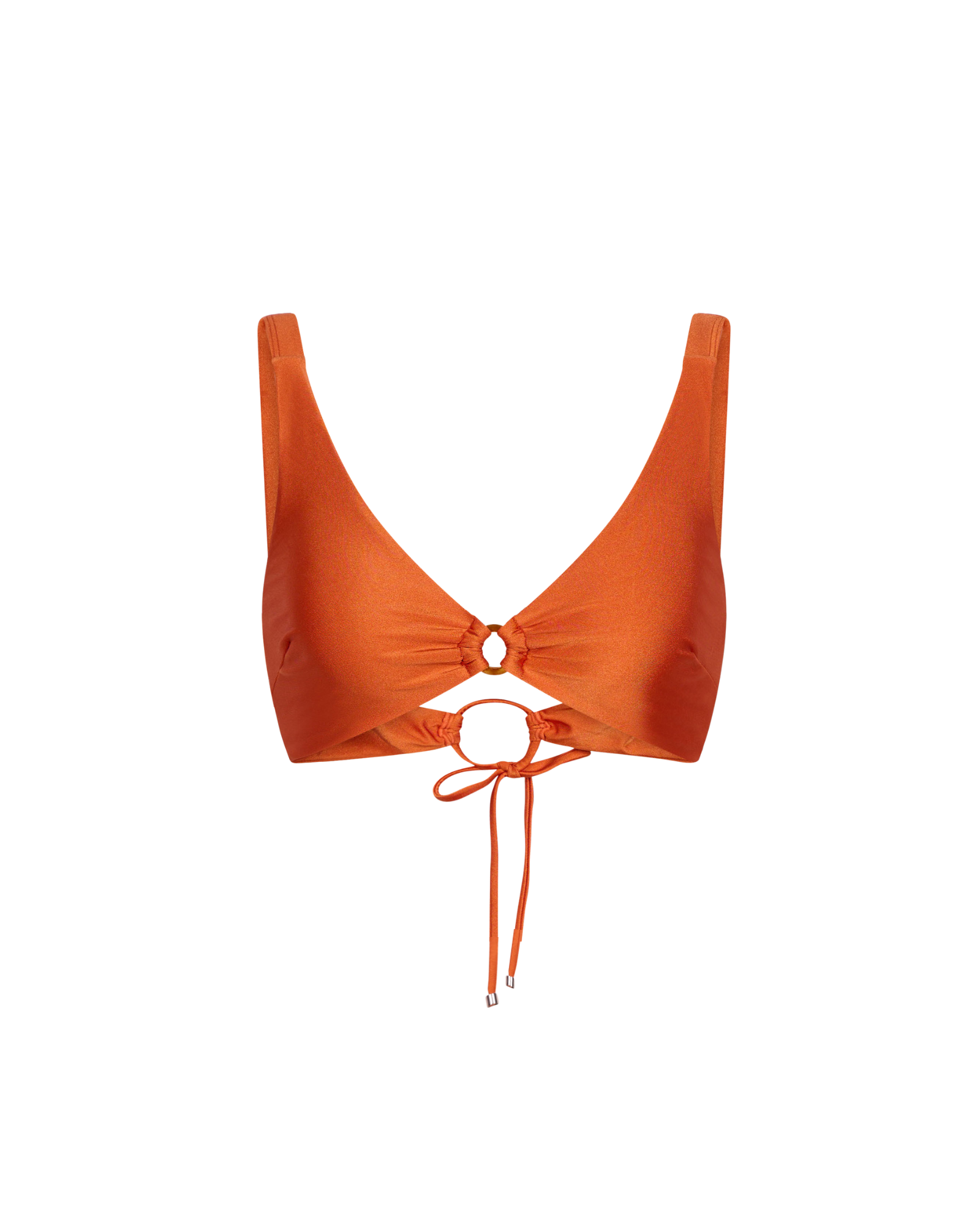 Orange bikini top on a white background