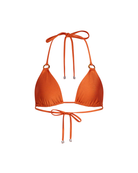 Orange bikini top with thin straps on a white background