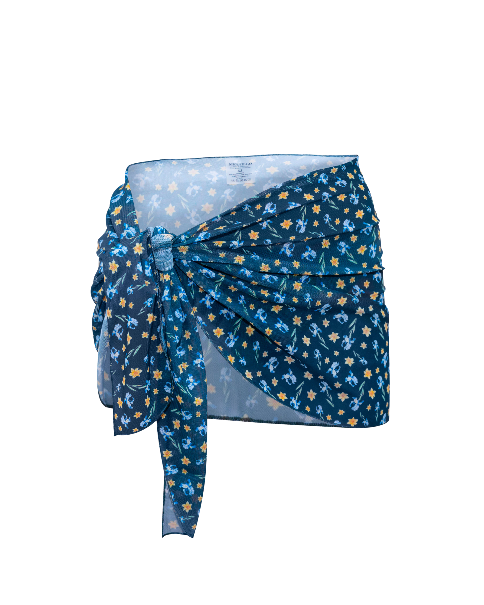 Blooming blue print sarong with a white background
