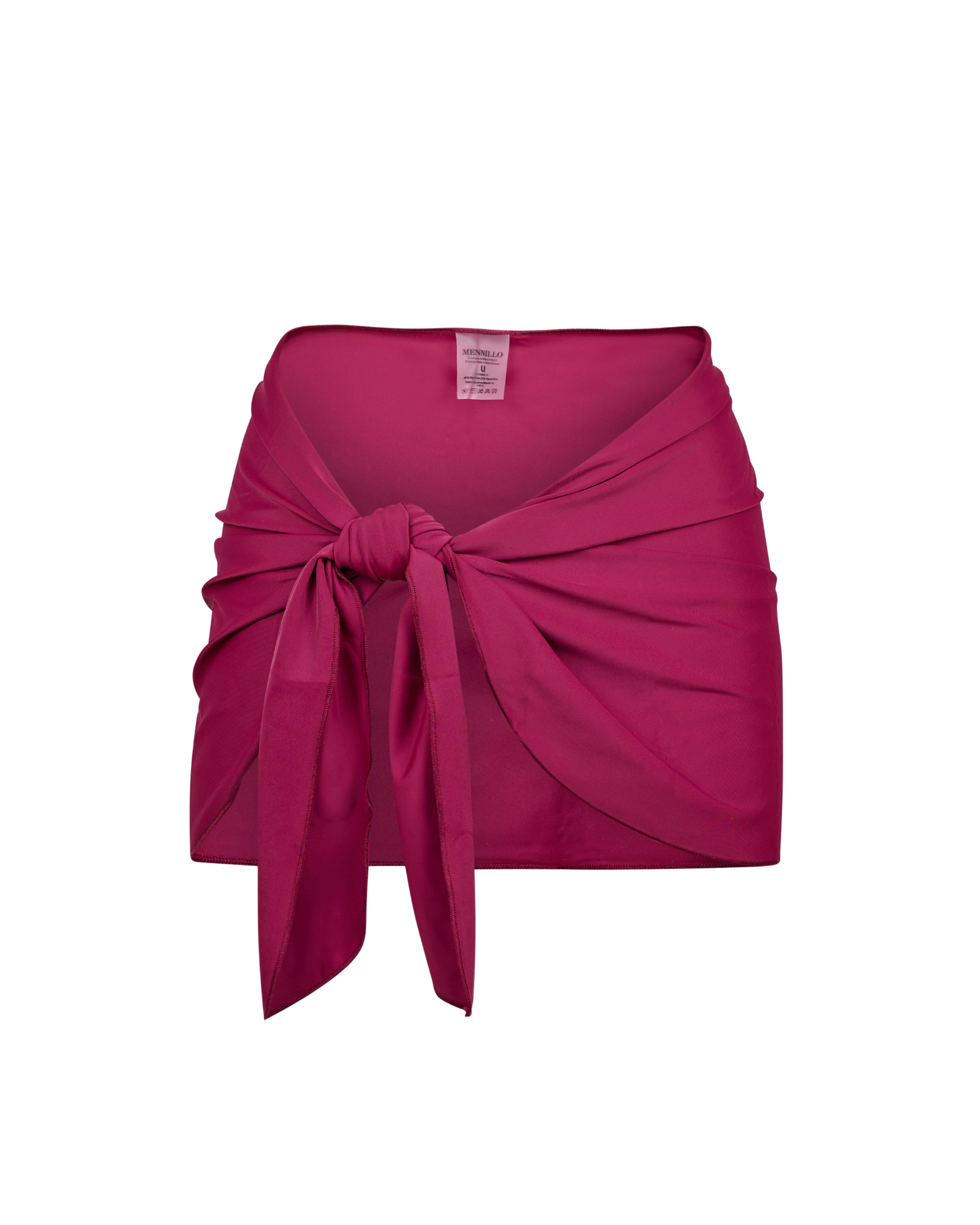 Matte raspberry cherry-colored sarong with a bow on a white background