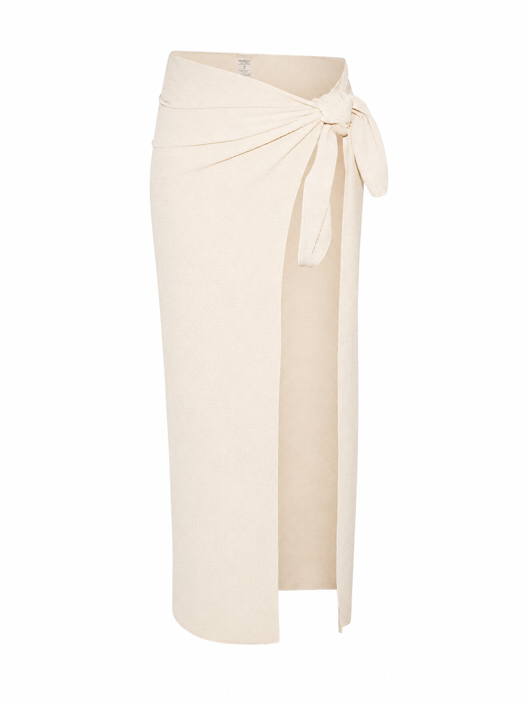 Long cream crinkle pareo tied on a white background