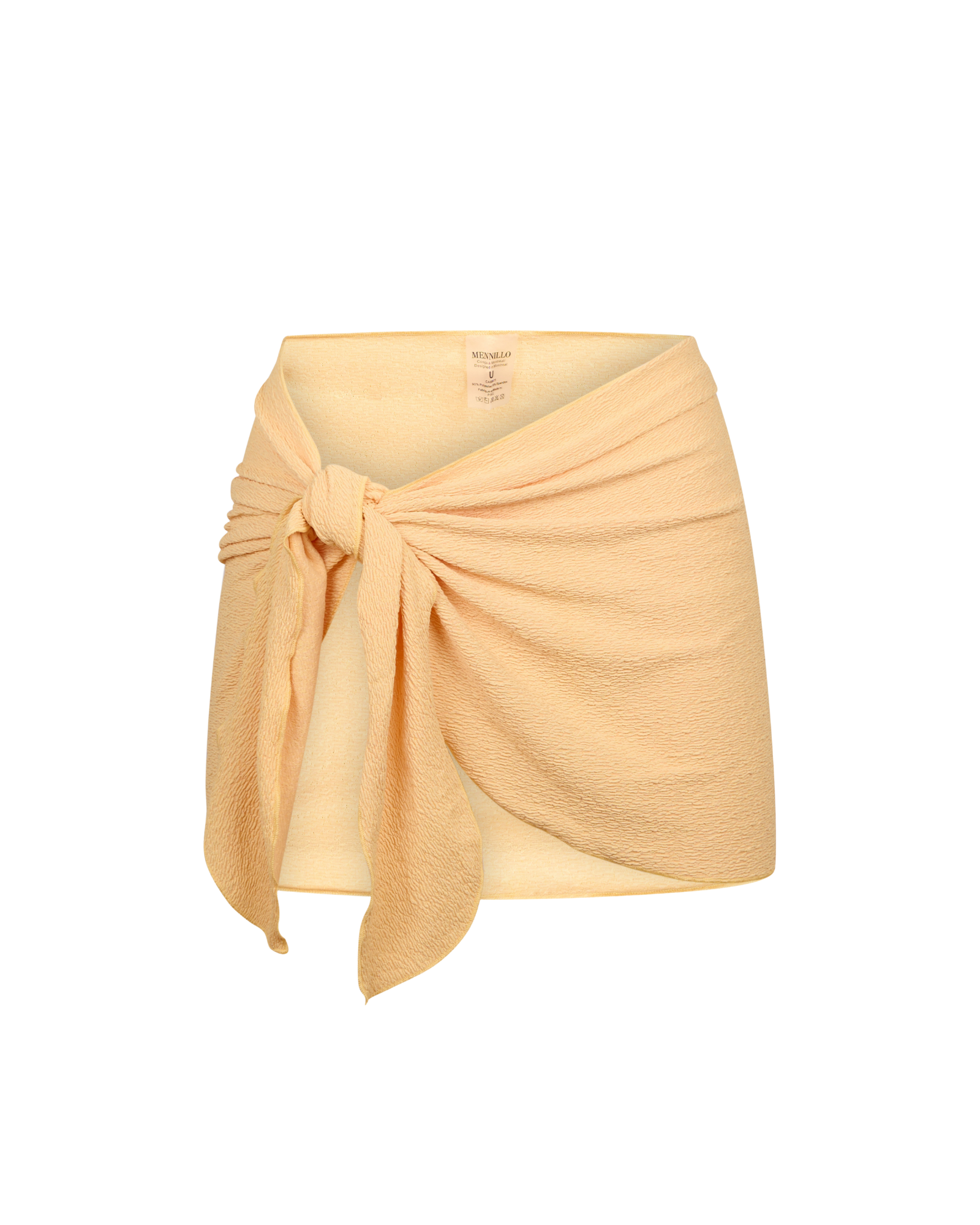 Yellow crinkle beach pareo with front knot on white background