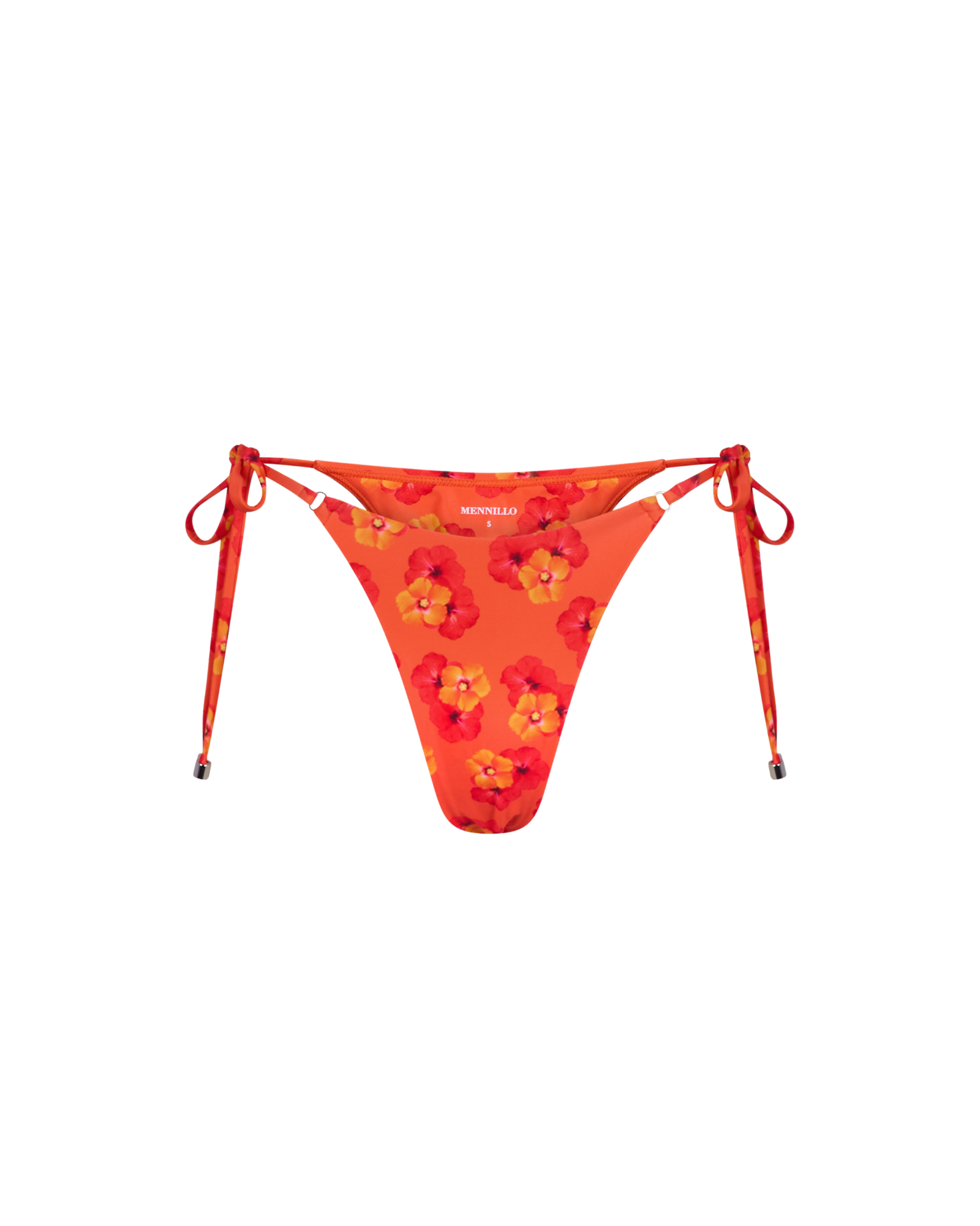 Bikini à fleurs orange avec bretelles réglables.