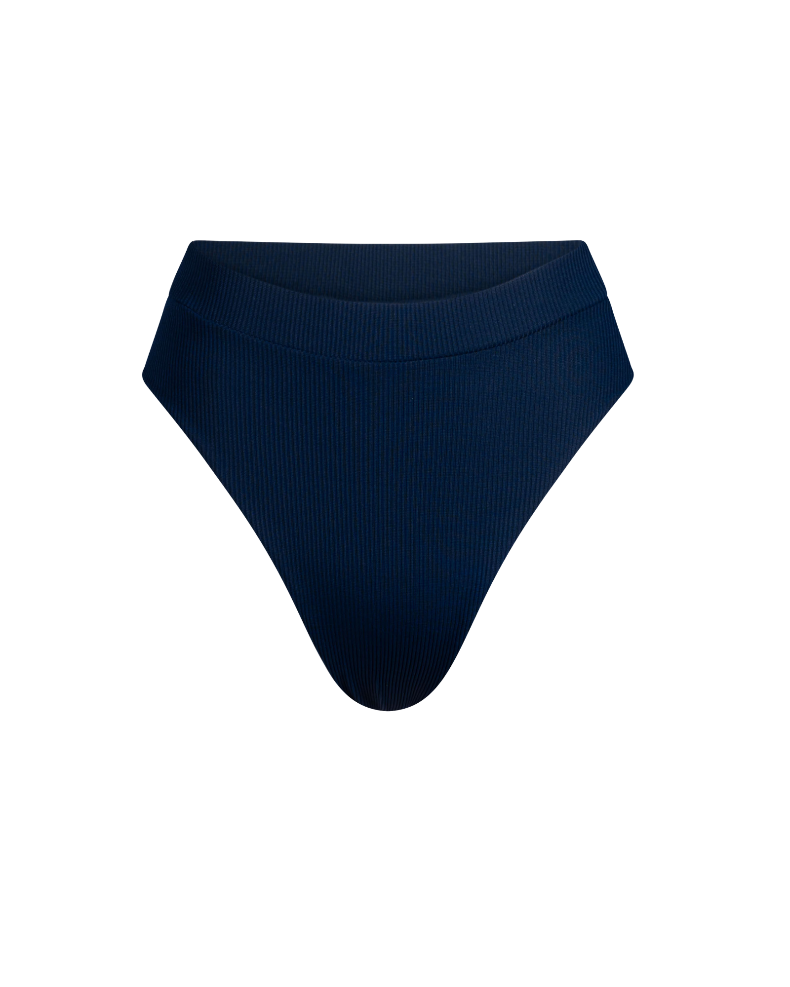 The front of the Adele bottom in marine rib on a white background.