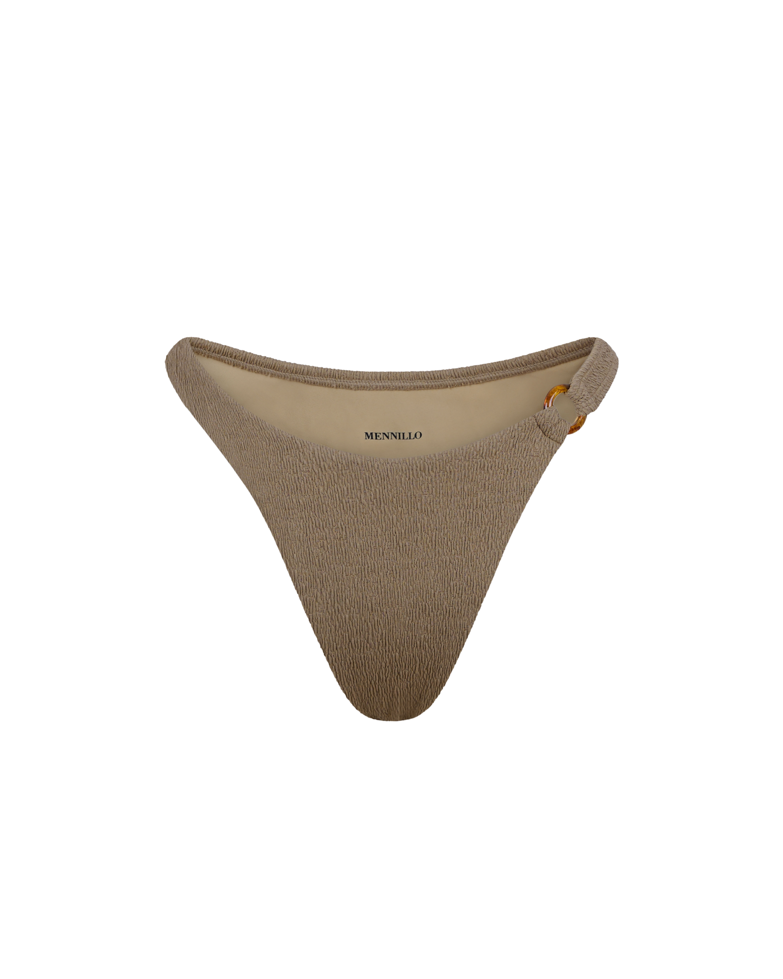 Beige triangle-shaped product with a brand logo on a white background