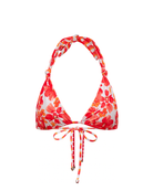 Reversible coral floral striped patterned reversible bikini top render on a white background