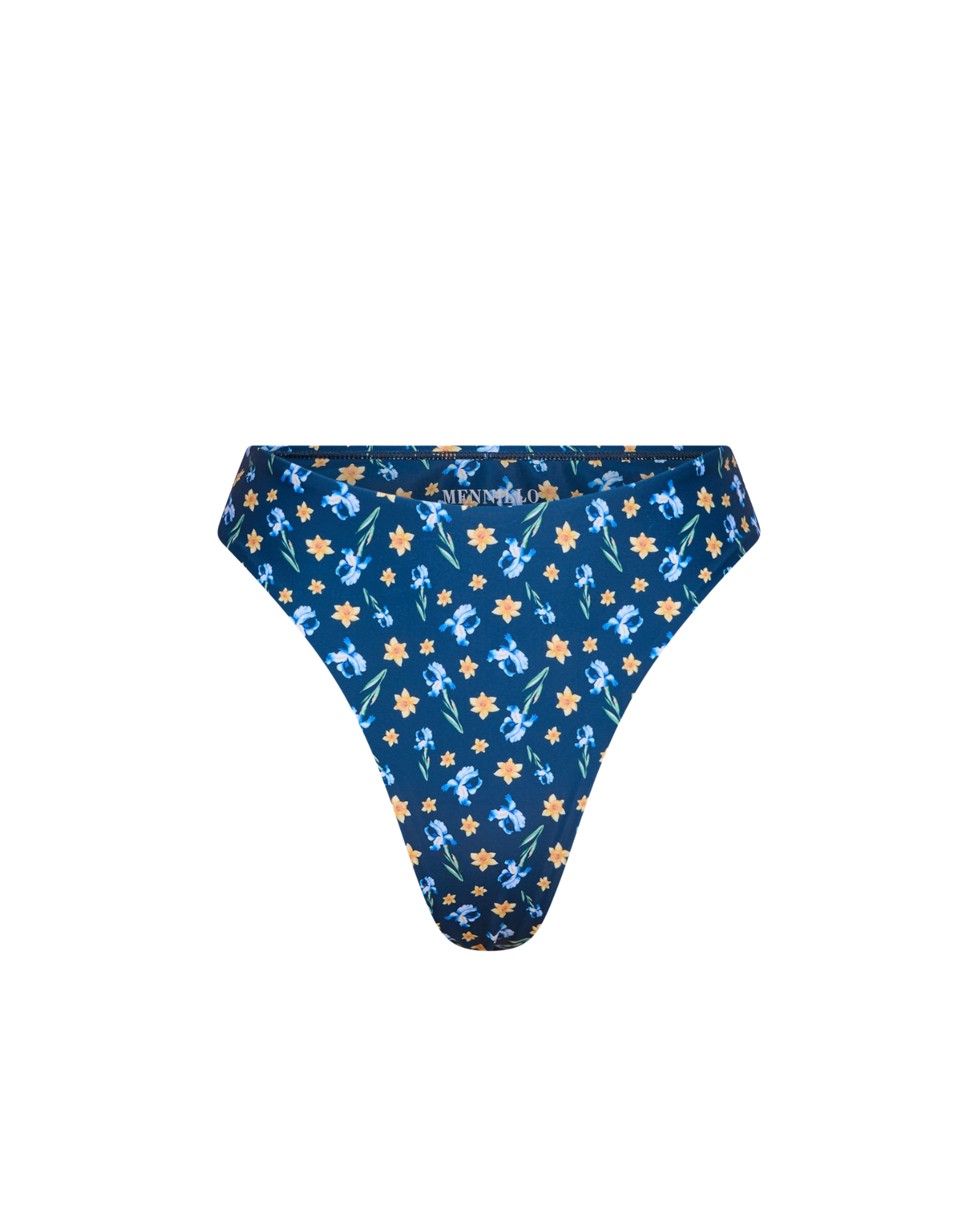 Blooming blue bikini bottom behind a white background