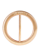 Gold sarong buckle with 'MENNILLO' branding on a white background