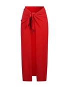 Red skirt with a tie detail on a white background