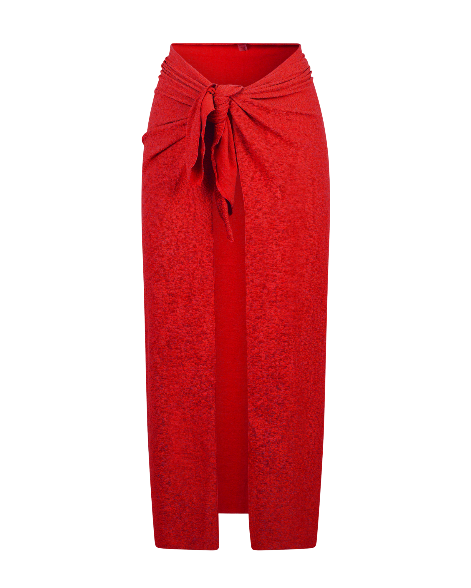 Red skirt with a tie detail on a white background