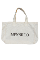 White tote bag with Mennillo branding on a white background