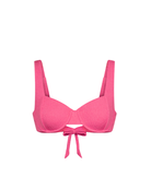 Pink bikini top on a white background